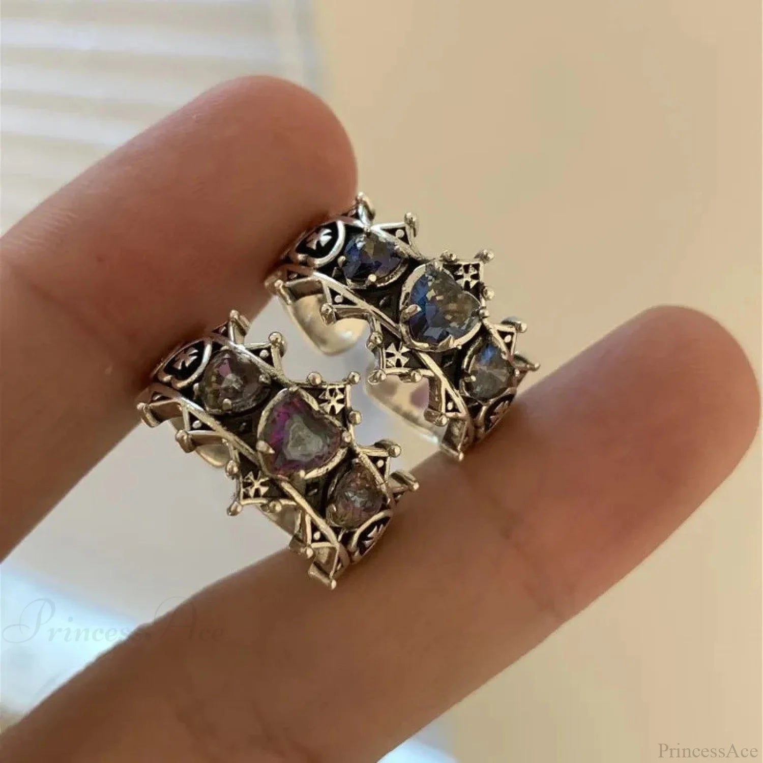 Antique Mysterious Heart Cross Ring