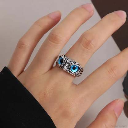 Antique Owl Creature Dark Ring resizable / Blue