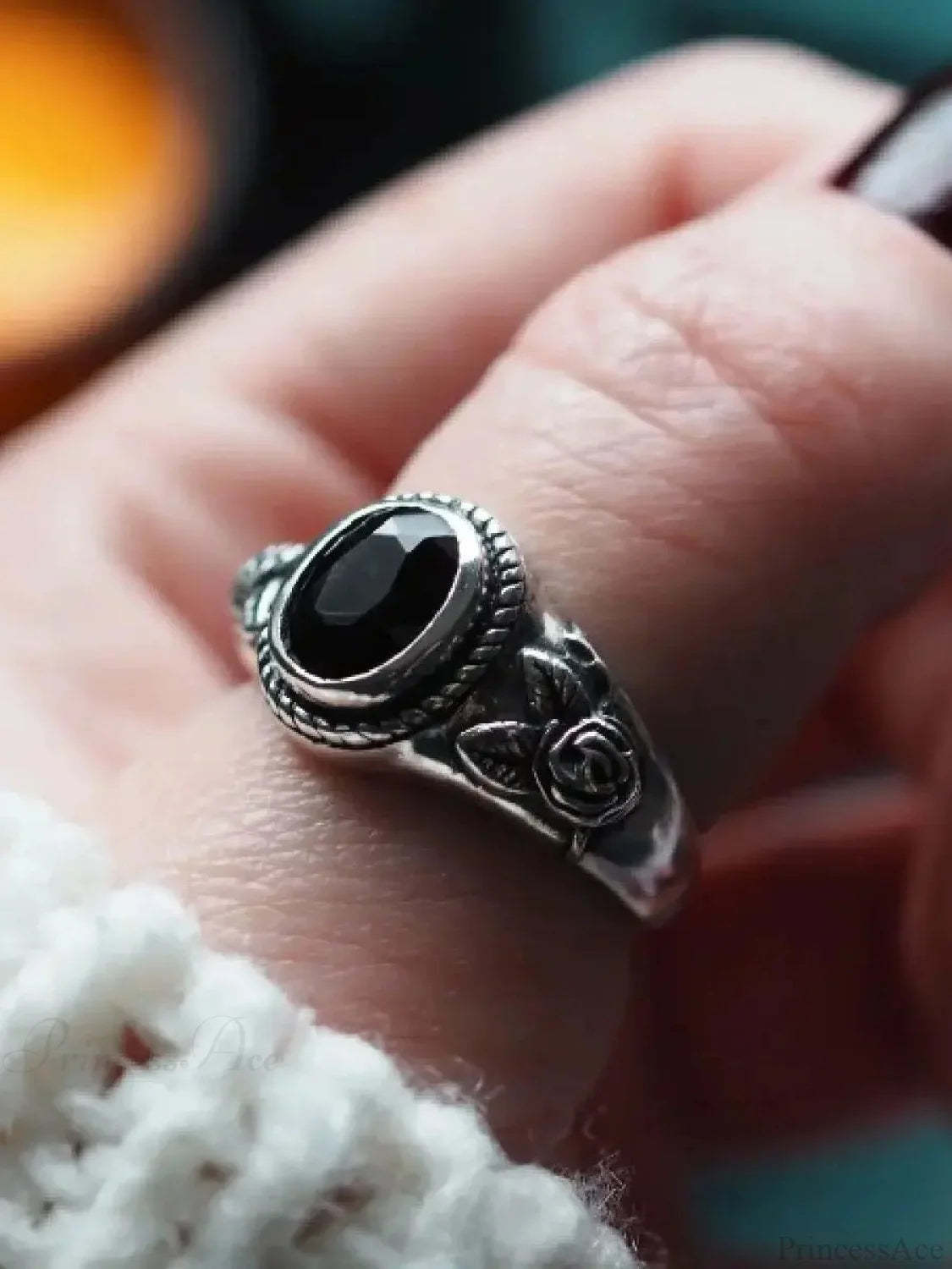 Antique Pink Gothic Ebony Gemstone Ring