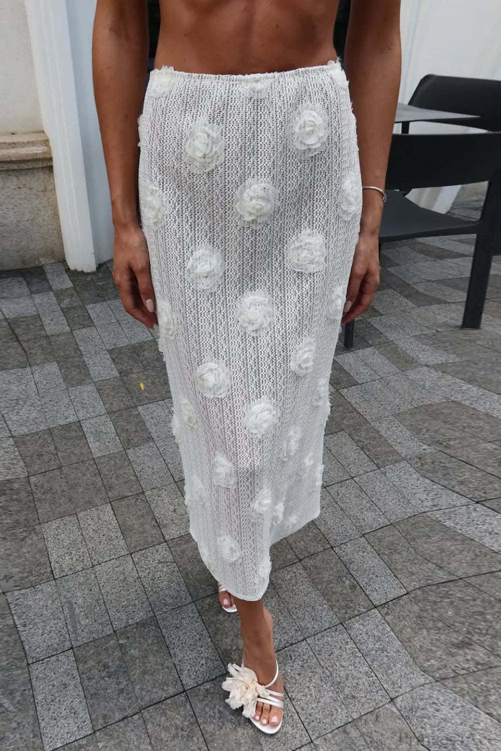 Appliqué Flower Bodycon Maxi Skirt