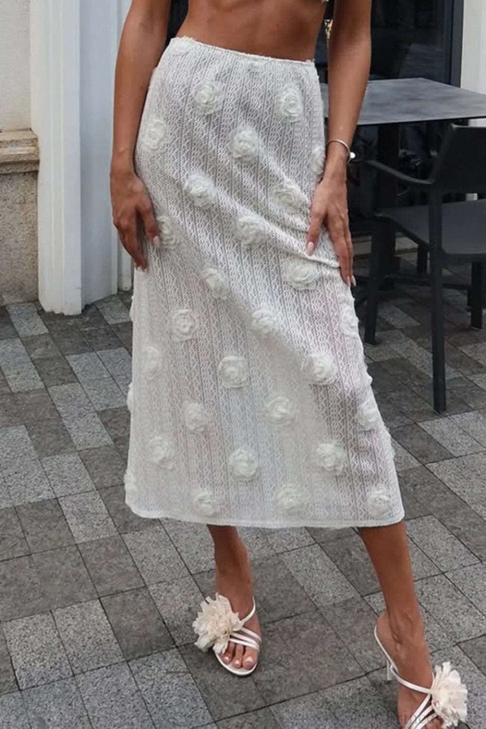 Appliqué Flower Bodycon Maxi Skirt