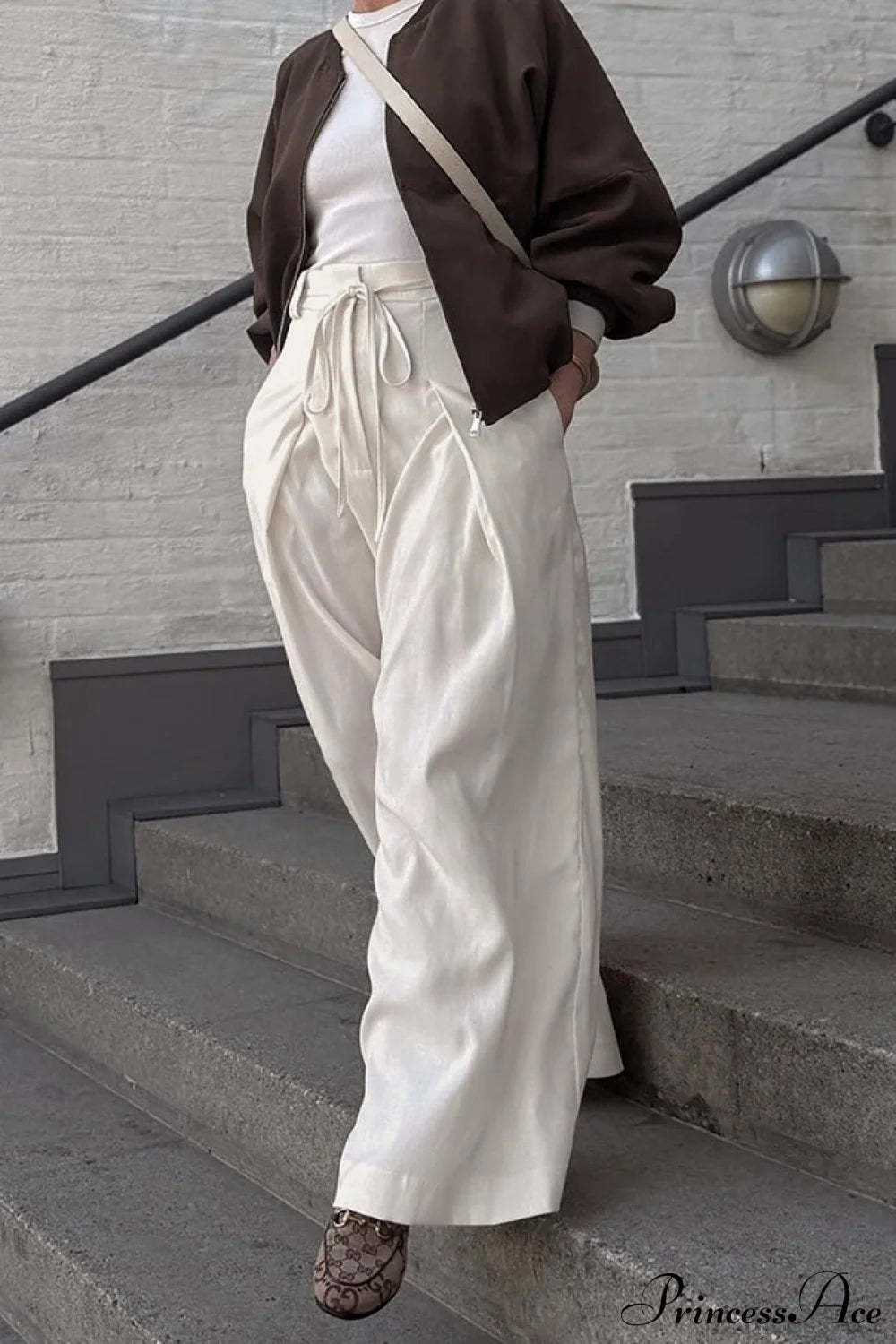 Apricot High Waist Drawstring Pleated Pants