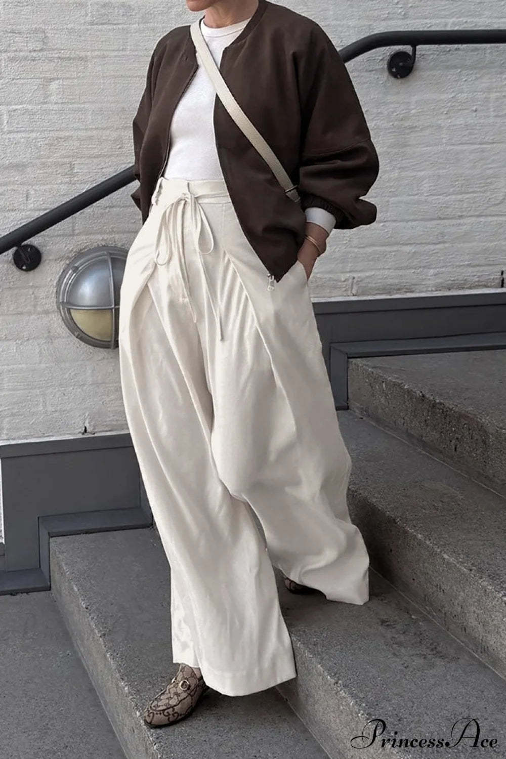 Apricot High Waist Drawstring Pleated Pants