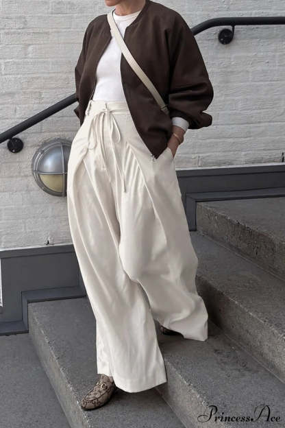 Apricot High Waist Drawstring Pleated Pants