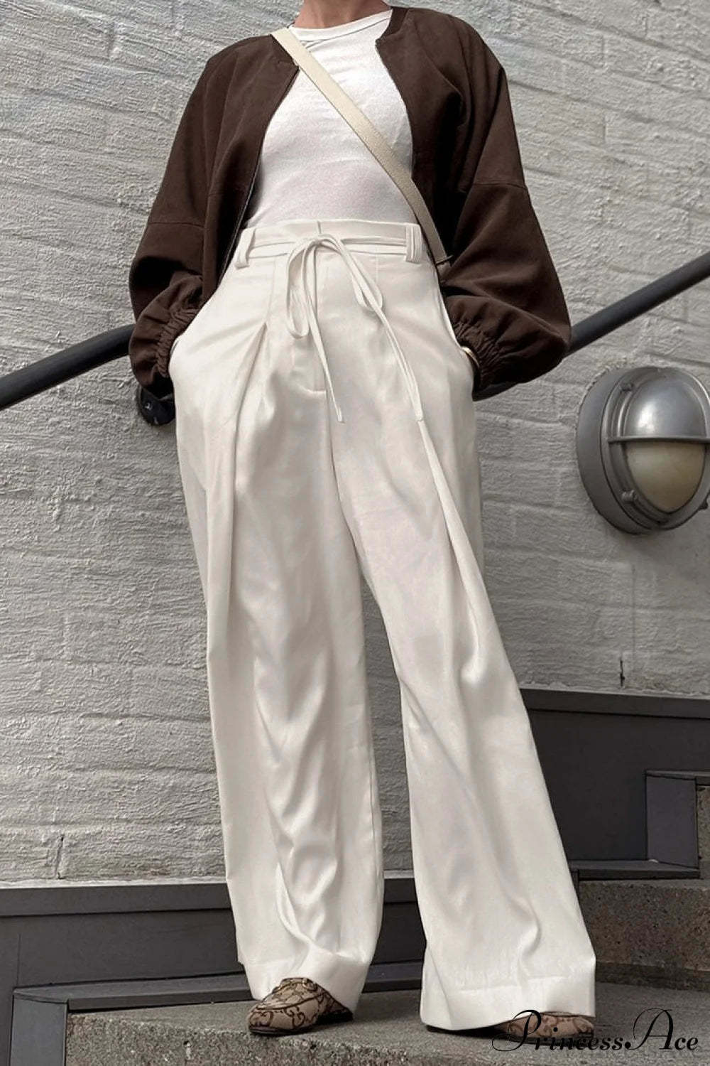 Apricot High Waist Drawstring Pleated Pants