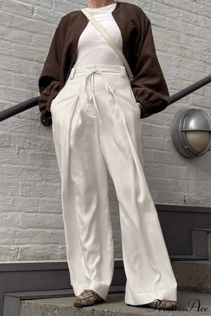 Apricot High Waist Drawstring Pleated Pants