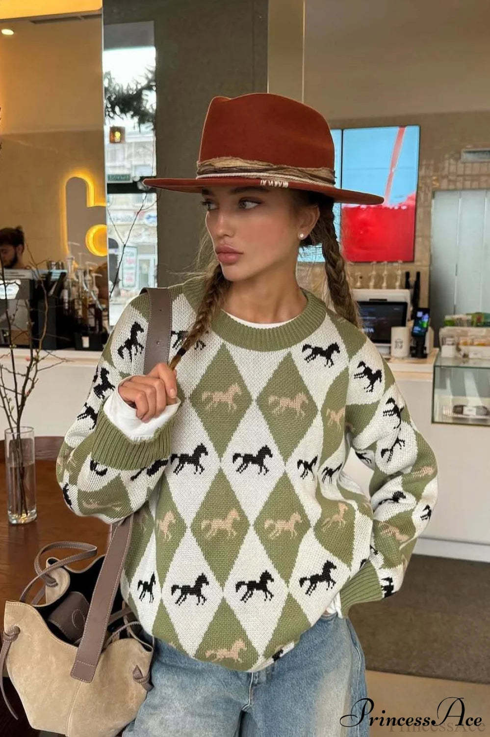 Argyle Colorblock Chillax Crew Neck Pullover Sweater