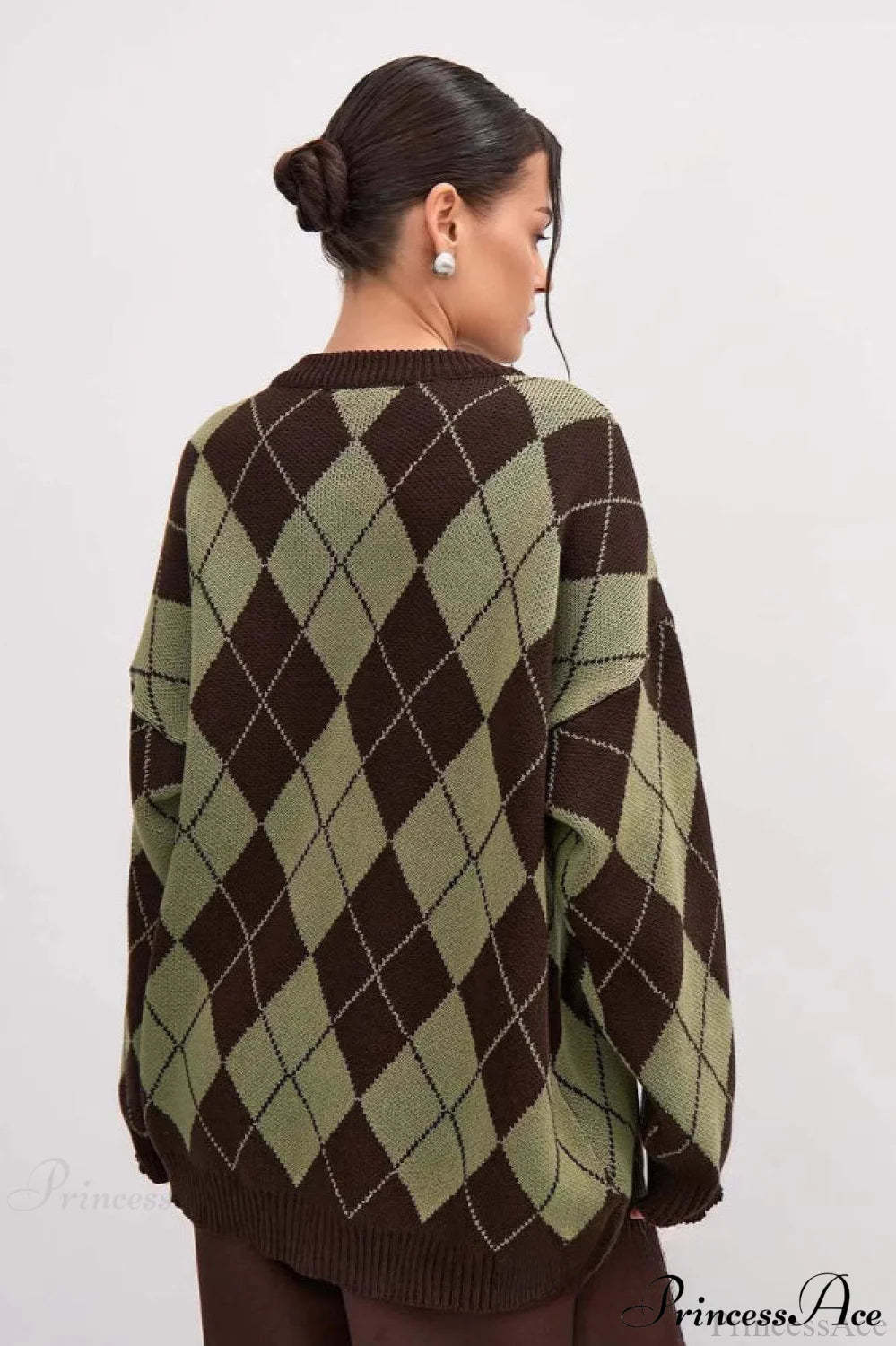 Argyle Crew Neck Oversized Pullover Sweater