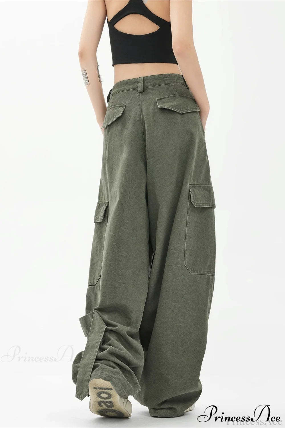 Army Green Parachute High Waist Loose Cargo Pants