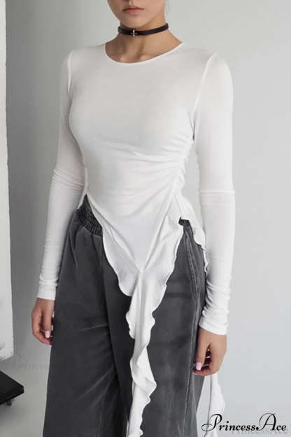 Asymmetric Knitted Slim Long Sleeve Tee White / S