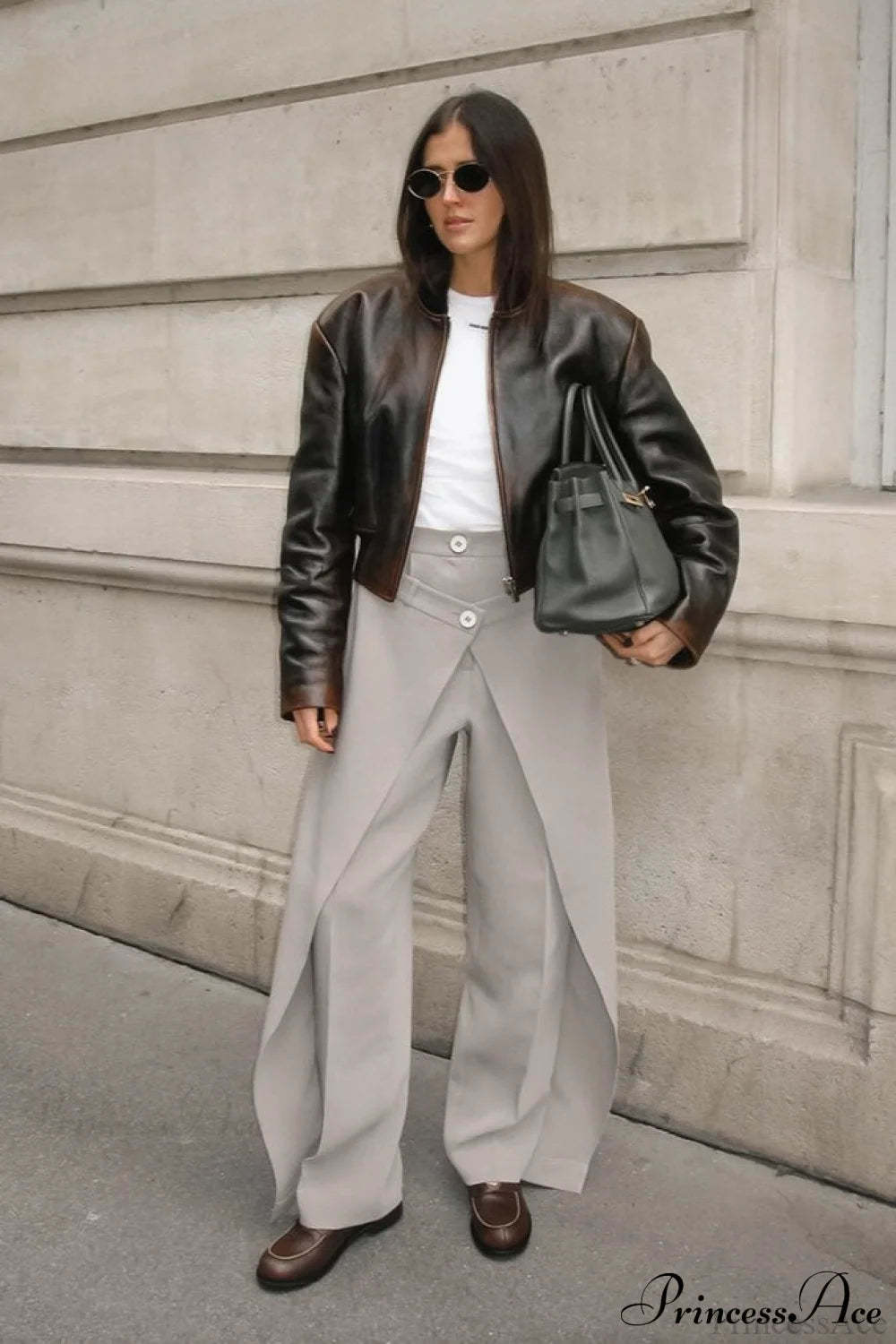 Asymmetrical High Waist Wide Leg Tailored Pants