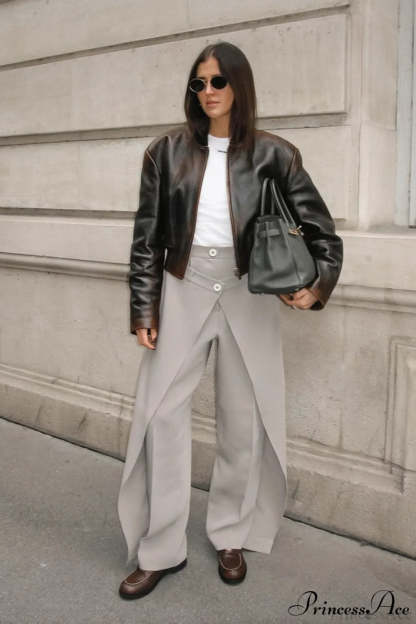 Asymmetrical High Waist Wide Leg Tailored Pants