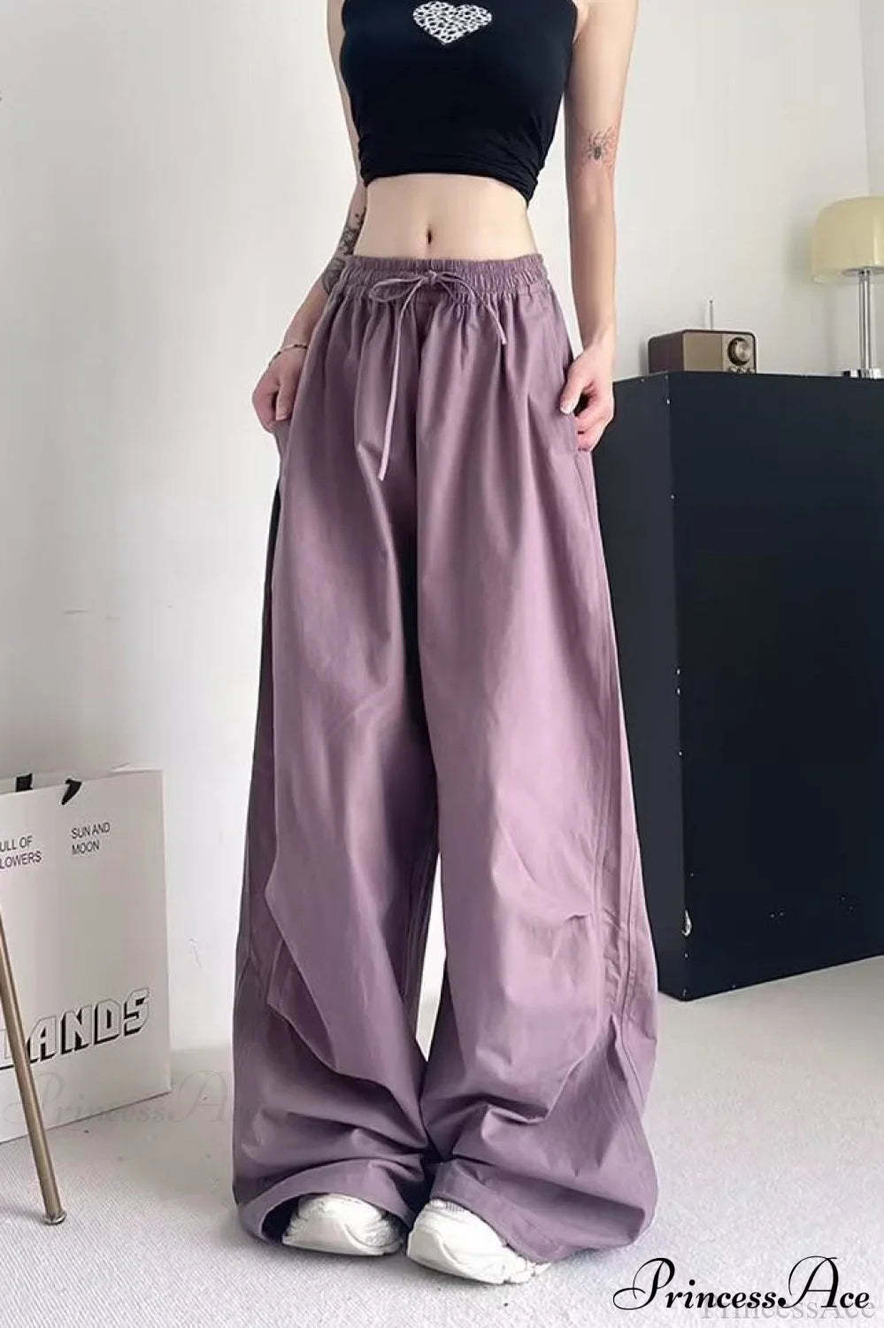 Athletic Stretchy Waist Relaxed Cargo Pants Purple / S