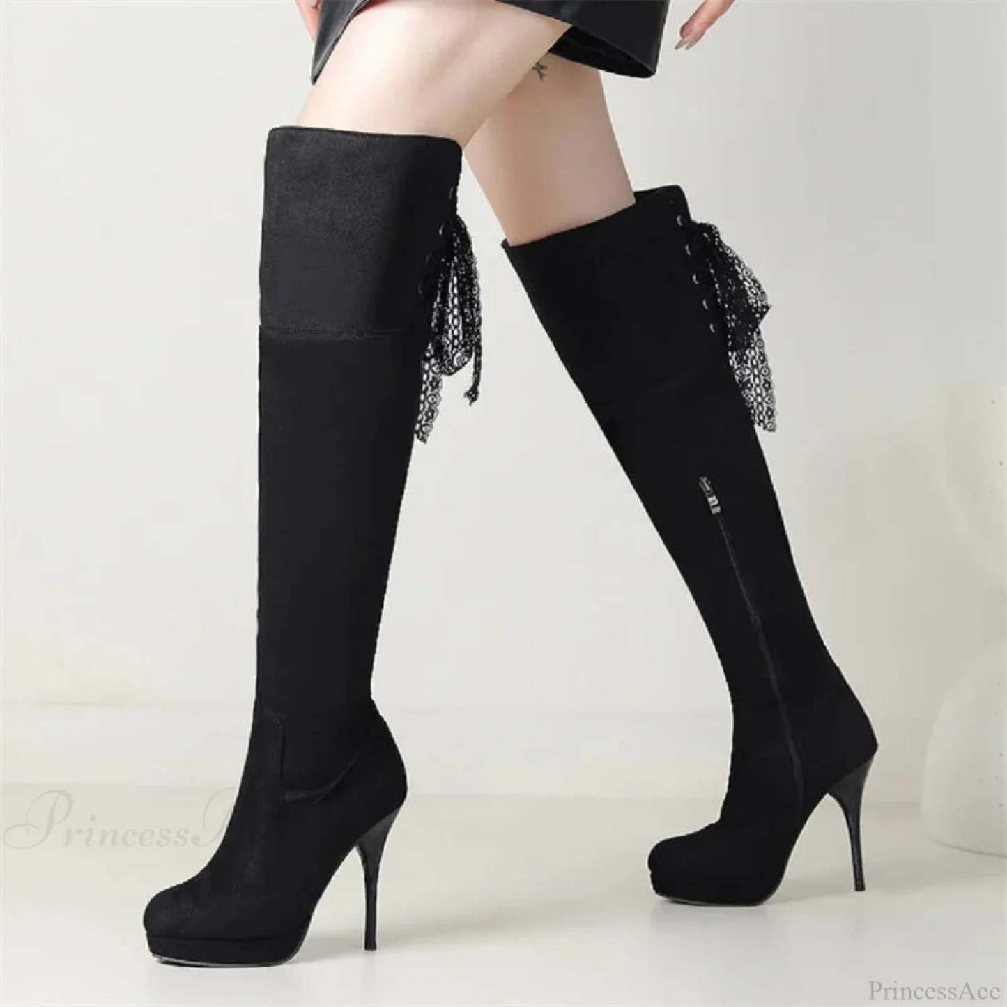 Attractive Herd Super Tall Heel Gothic Knee Boot Black / 36