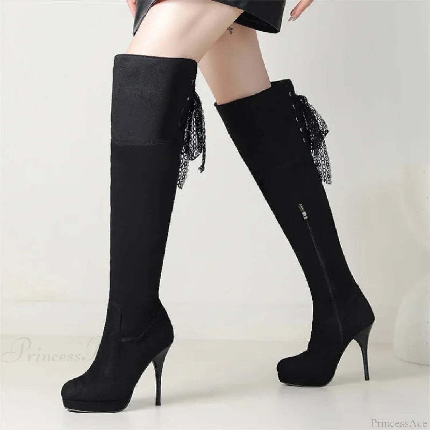 Attractive Herd Super Tall Heel Gothic Knee Boot Black / 36
