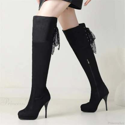 Attractive Herd Super Tall Heel Gothic Knee Boot Black / 36