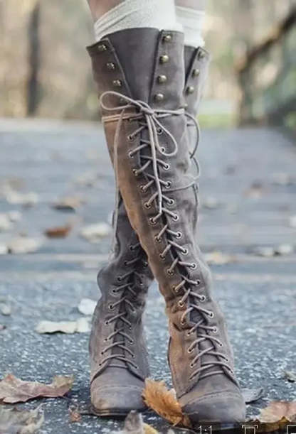 Autumn Winter Long Tube Keep Warm Thigh High Sewing Thread Rivet Zipper Knee High Boot