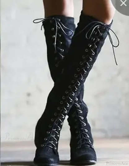 Autumn Winter Long Tube Keep Warm Thigh High Sewing Thread Rivet Zipper Knee High Boot Black / 3