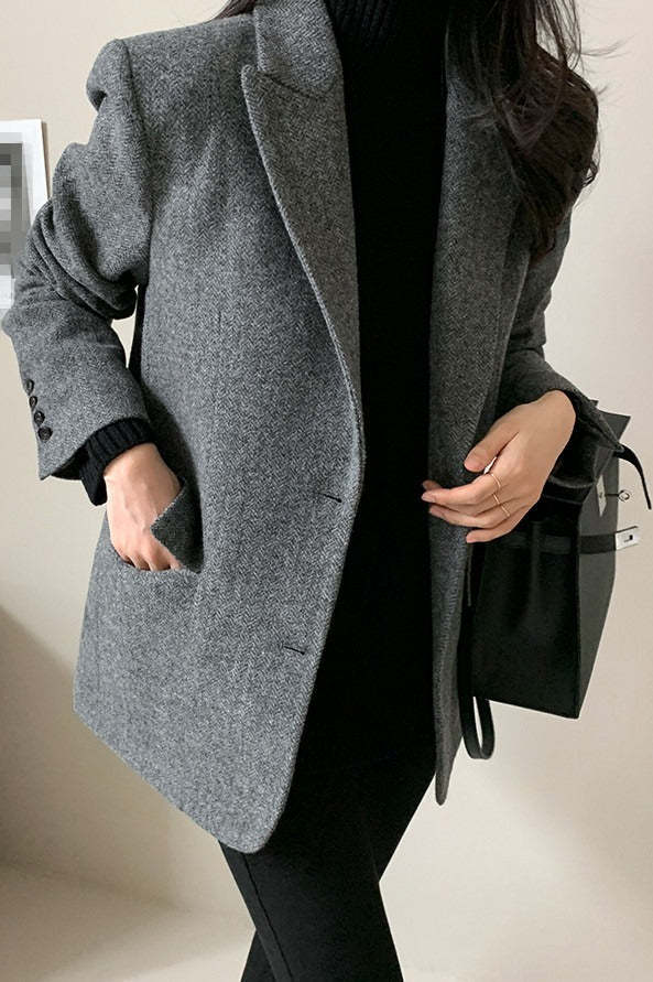 Wool Blend Solid Color Blazer