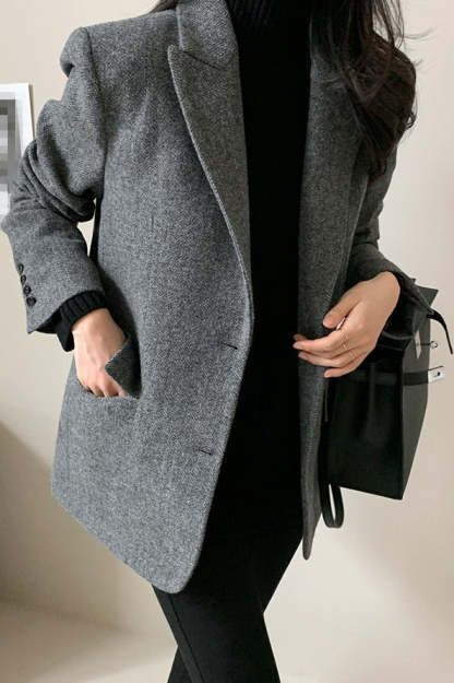Wool Blend Solid Color Blazer