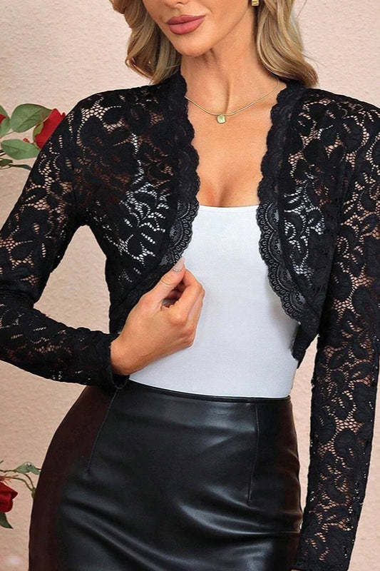 Crochet Lace Shrug Cardigan Black / S