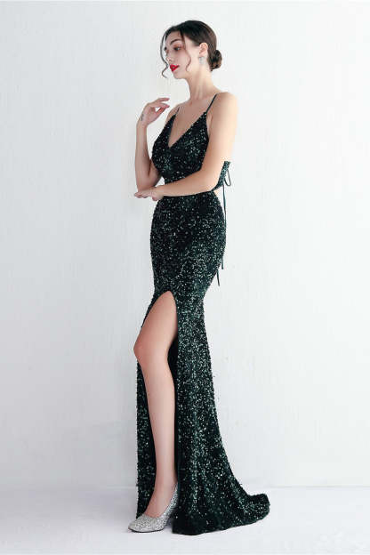 Elegant Velvet Sequin Party Dress