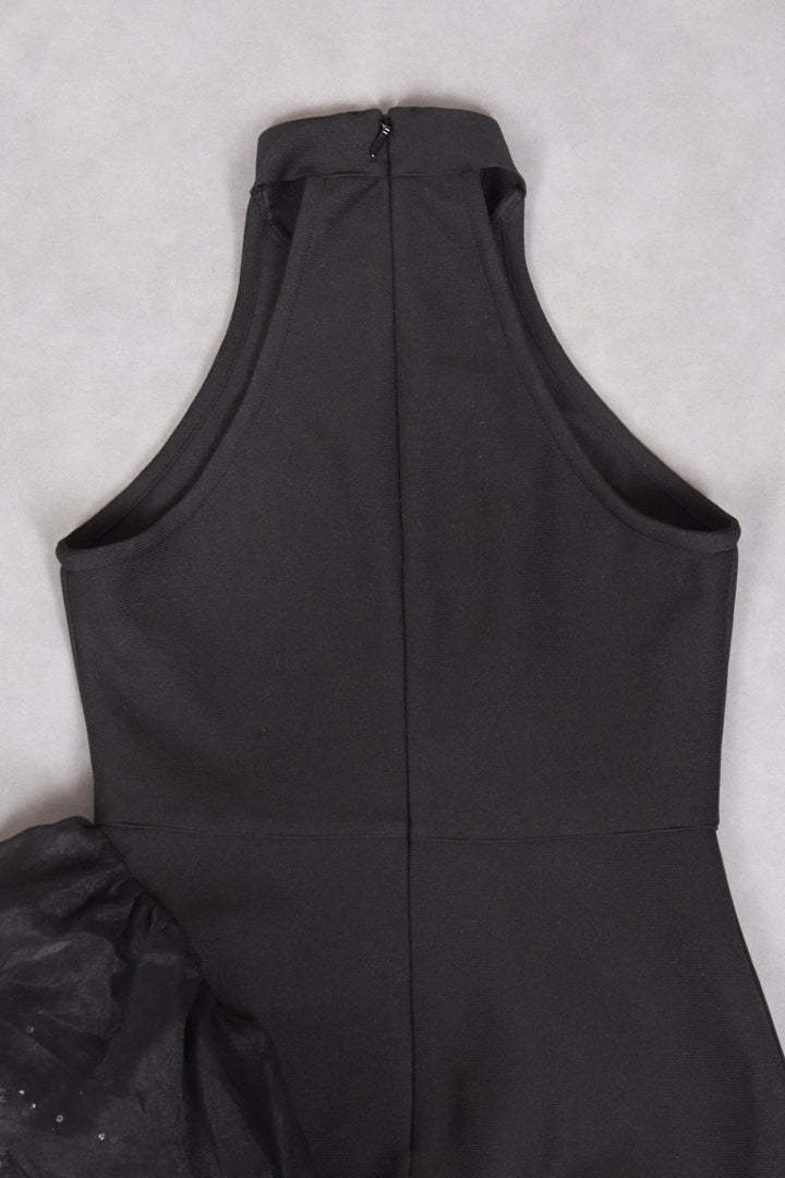 Black Ruffled Mesh Asymmetrical Party Dress