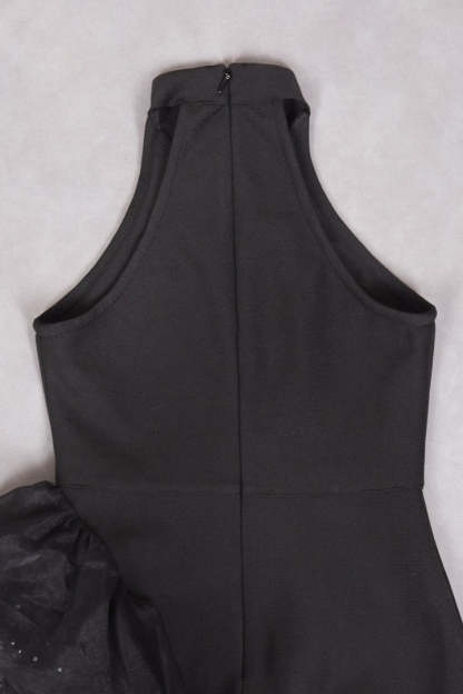 Black Ruffled Mesh Asymmetrical Party Dress