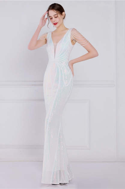 Beaded Floral Sequin Mermaid Party Dress