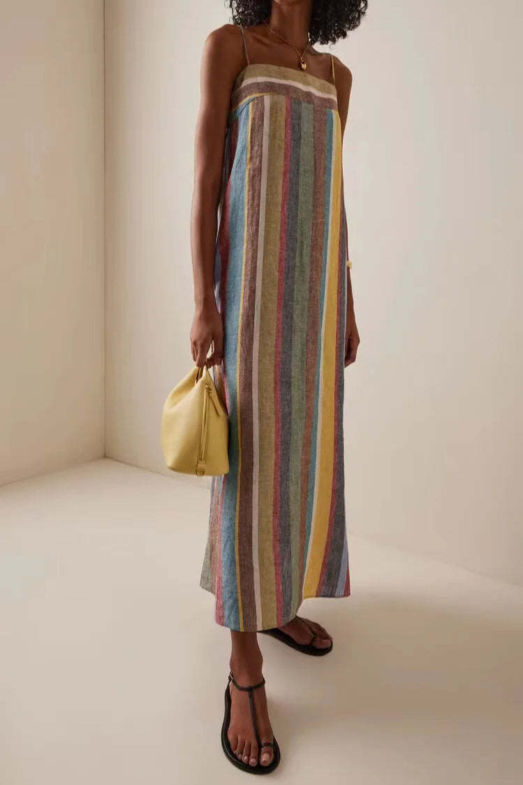 Striped Printed Strap Boho Dress