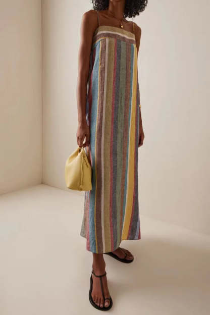 Striped Printed Strap Boho Dress