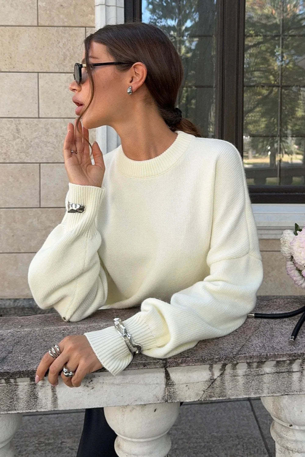 Backless Metal Chain Loose Knit Blouse