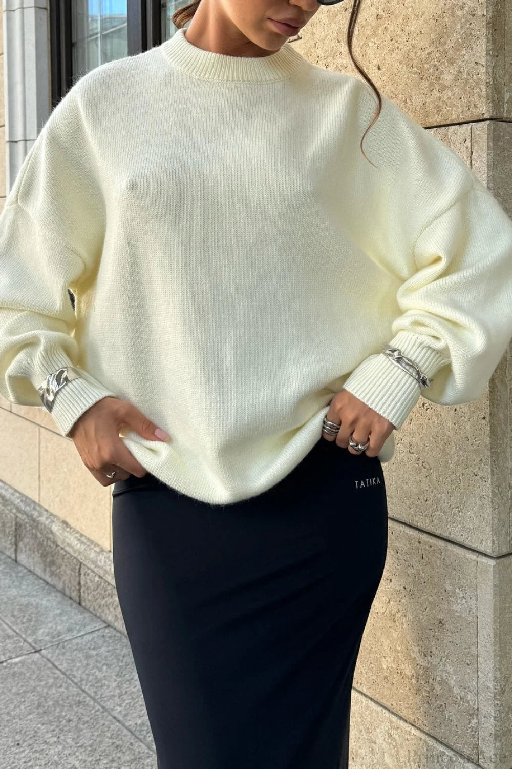 Backless Metal Chain Loose Knit Blouse