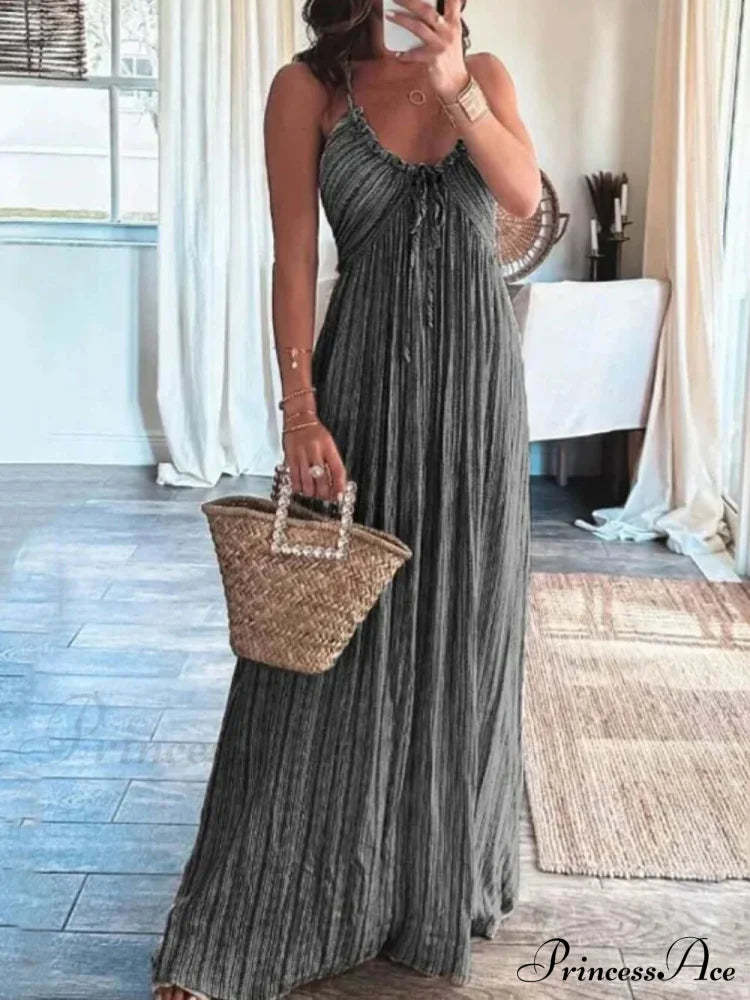 Backless U-Neck Stylish Suspender Maxi Dress Black / S Dresses