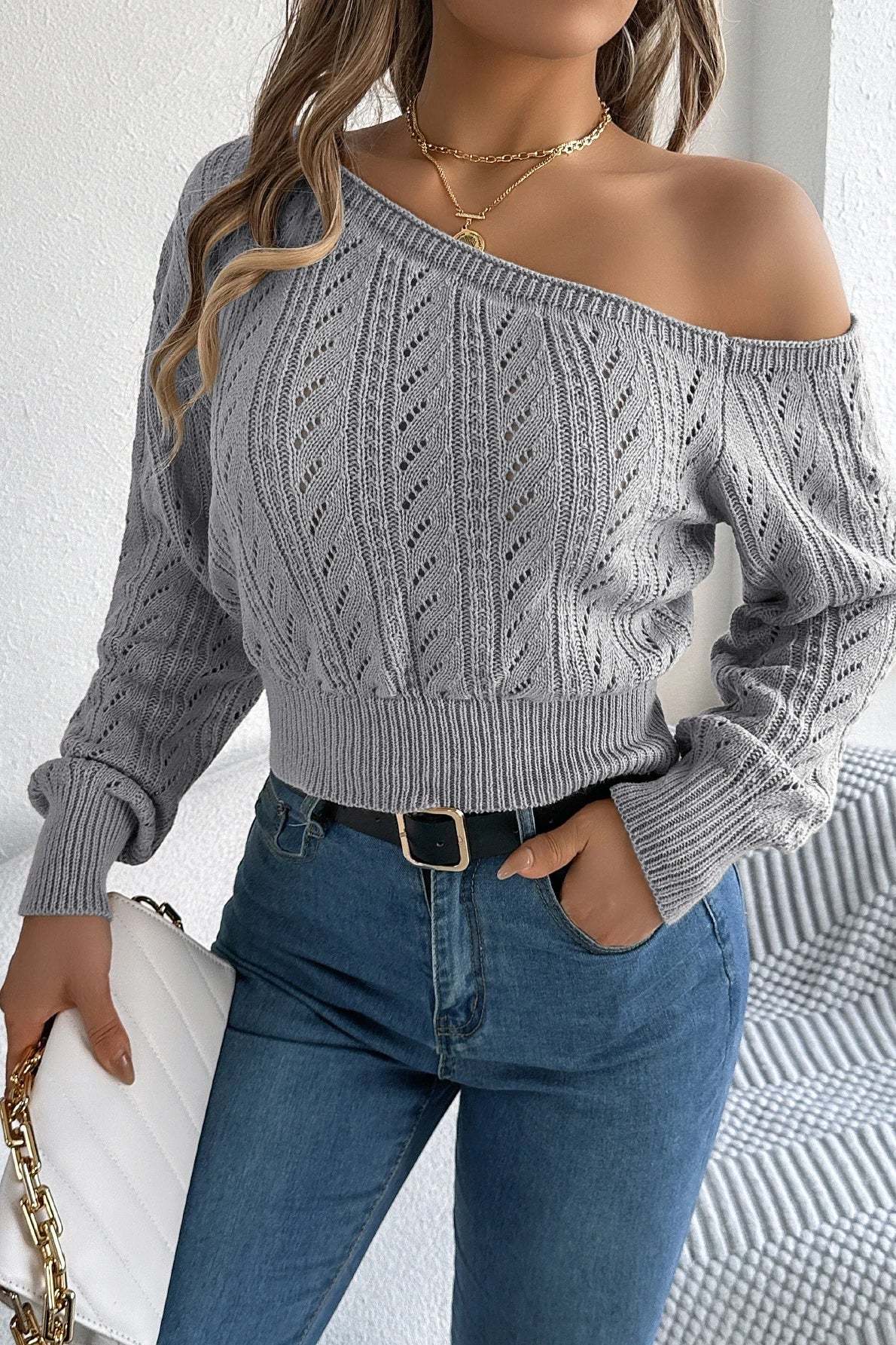 Off Shoulder Knit Pullover Sweater