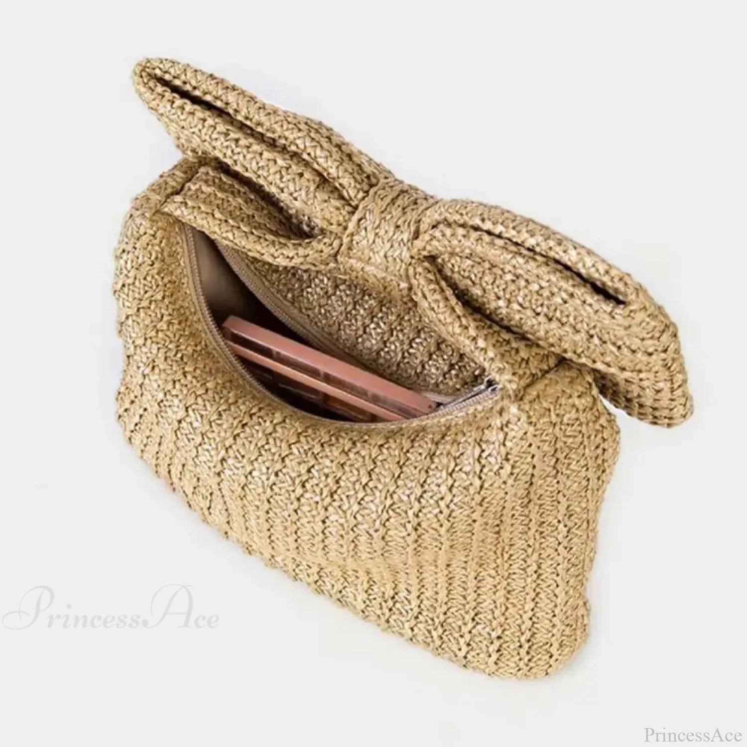Beach Bow Crescent Shape Straw Clutch Wristlet wristlet-250126