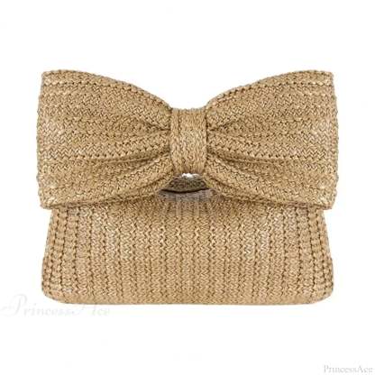 Beach Bow Crescent Shape Straw Clutch Wristlet Khaki wristlet-250126