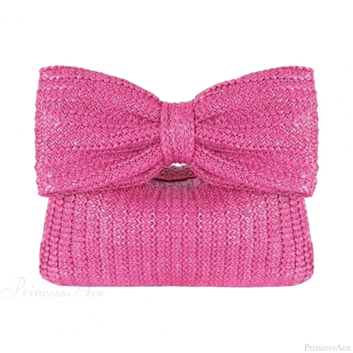 Beach Bow Crescent Shape Straw Clutch Wristlet Rose Red wristlet-250126