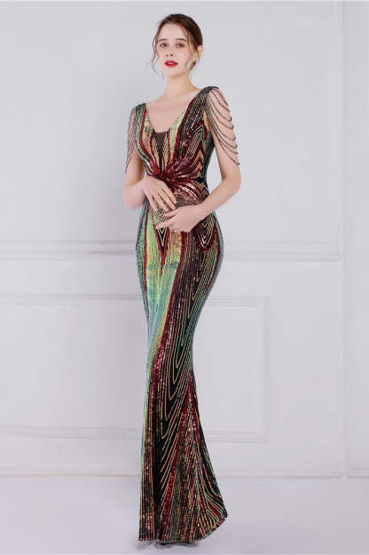 Beaded Floral Sequin Mermaid Party Dress