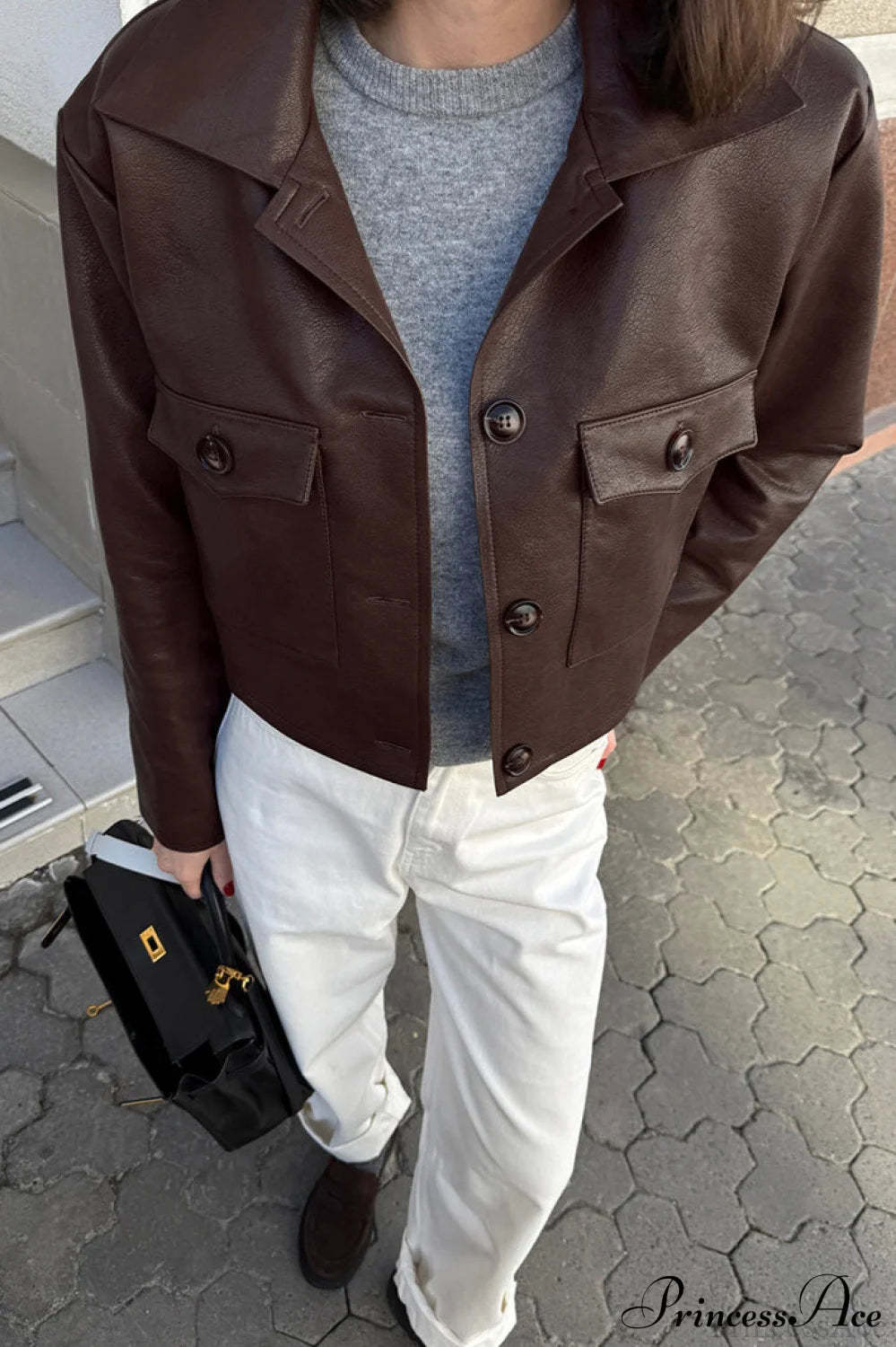 Biker Leather Collared Slim Coat