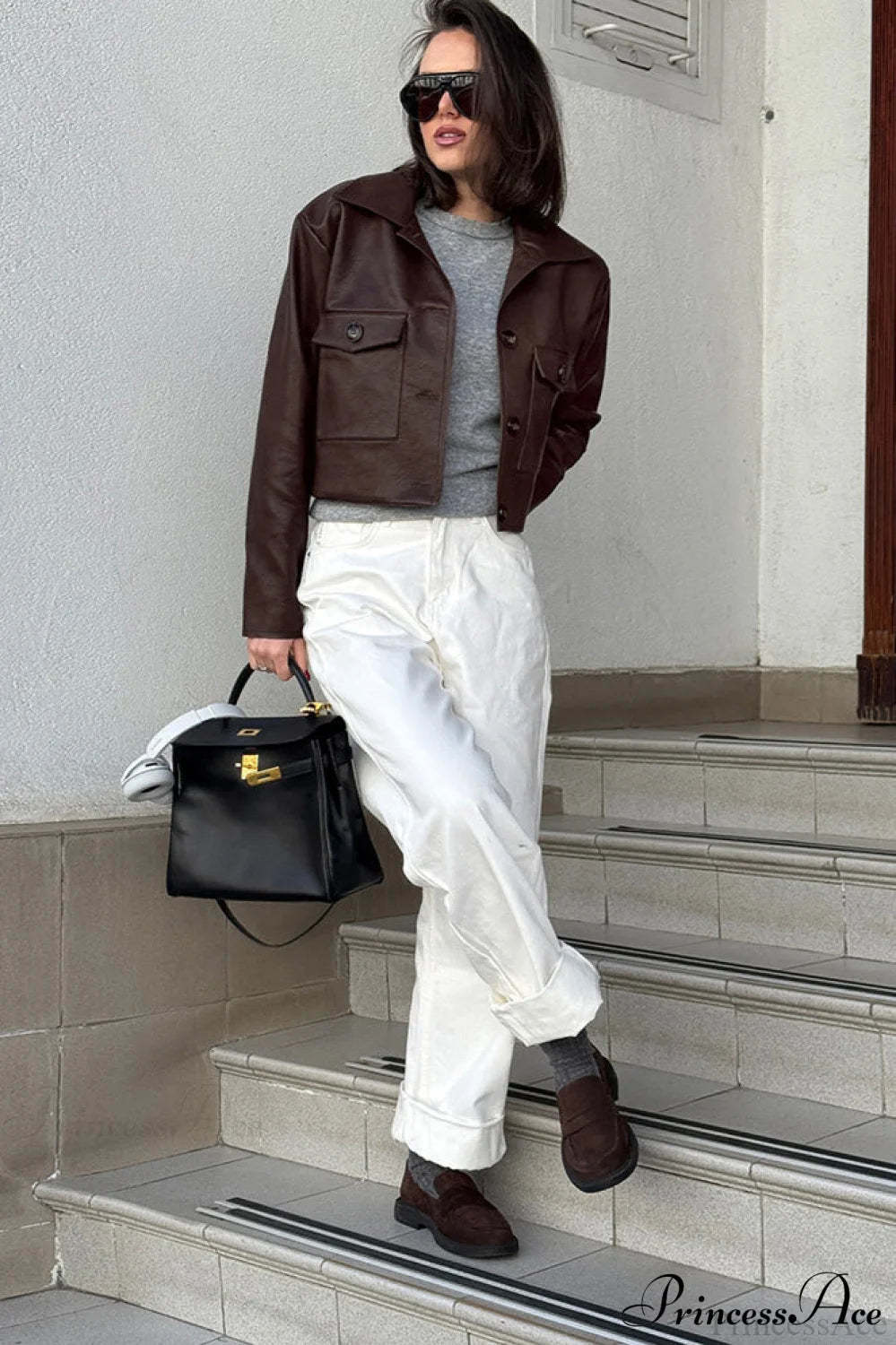 Biker Leather Collared Slim Coat