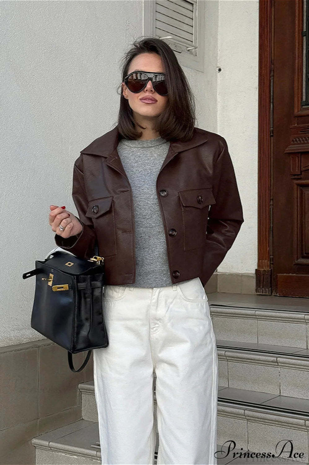 Biker Leather Collared Slim Coat