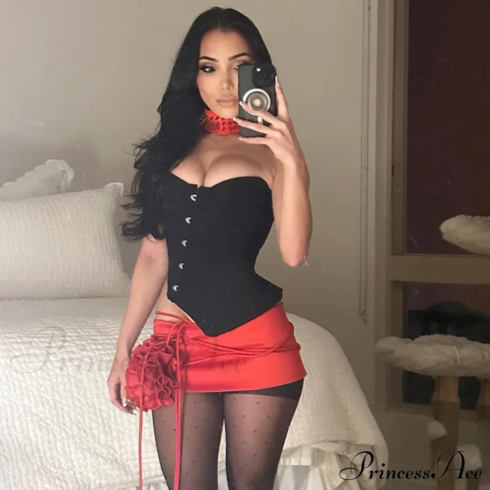 Black Asymetric Stylish Corset Top