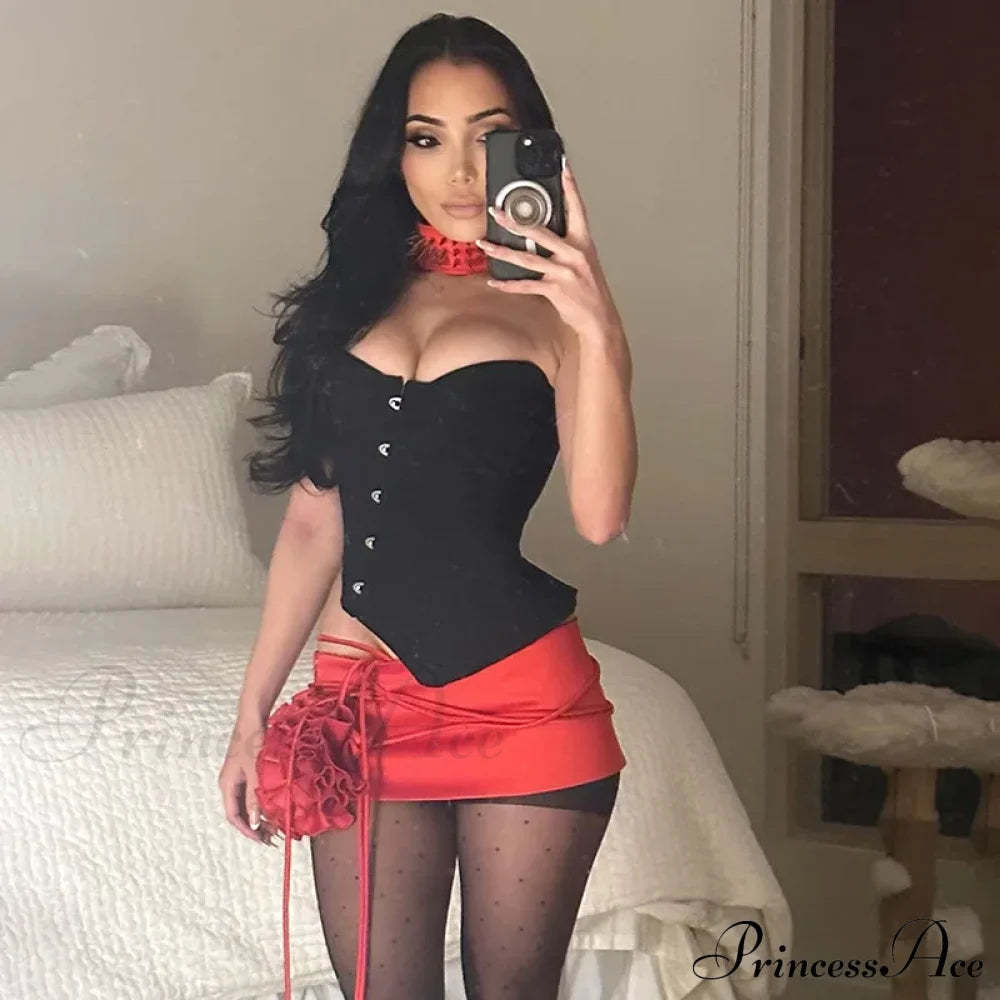 Black Asymetric Stylish Corset Top