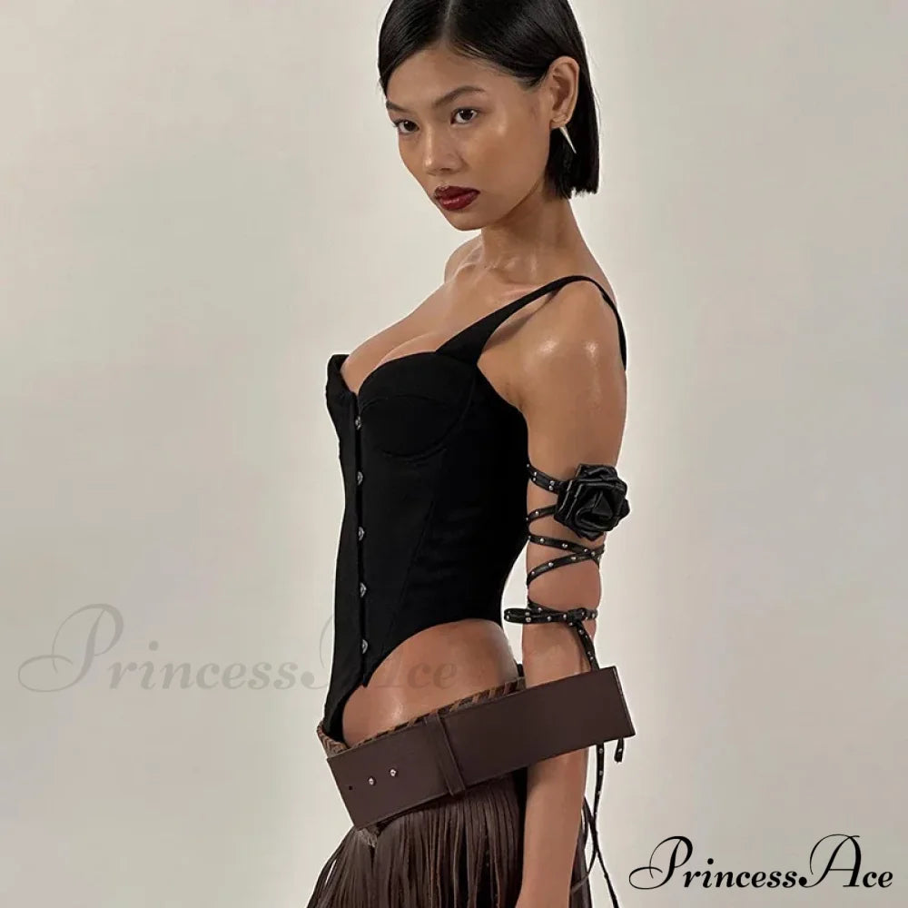 Black Asymetric Stylish Corset Top Black / L