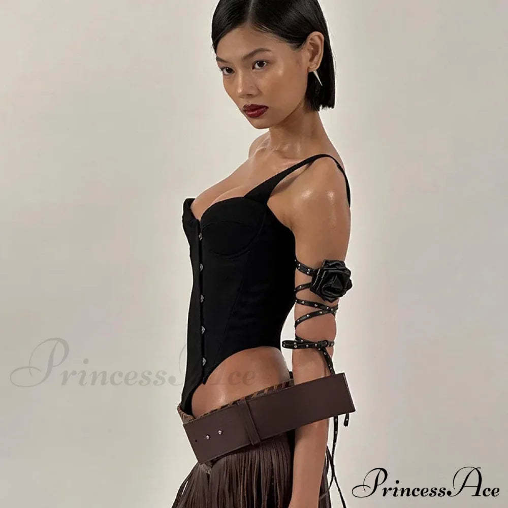 Black Asymetric Stylish Corset Top Black / L