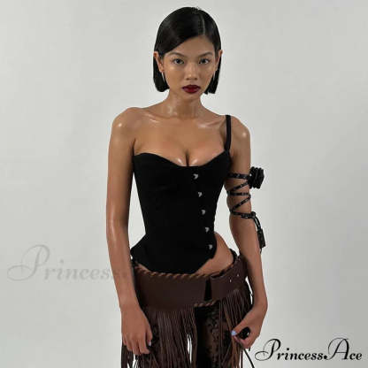 Black Asymetric Stylish Corset Top Black / M
