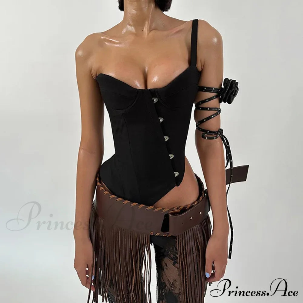 Black Asymetric Stylish Corset Top Black / S