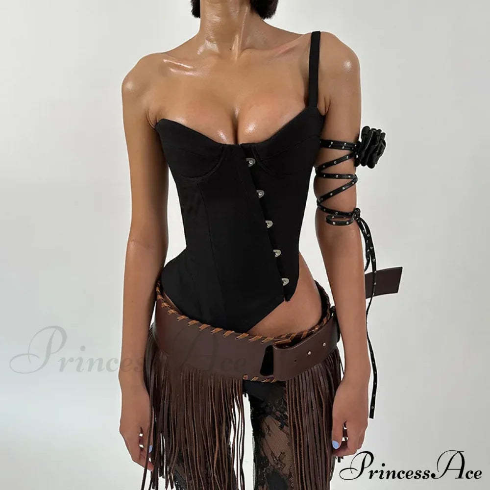 Black Asymetric Stylish Corset Top Black / S