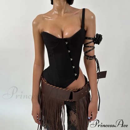 Black Asymetric Stylish Corset Top Black / S